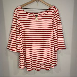 Free People / We The Free Billowy Red and White Striped Boatneck - Large